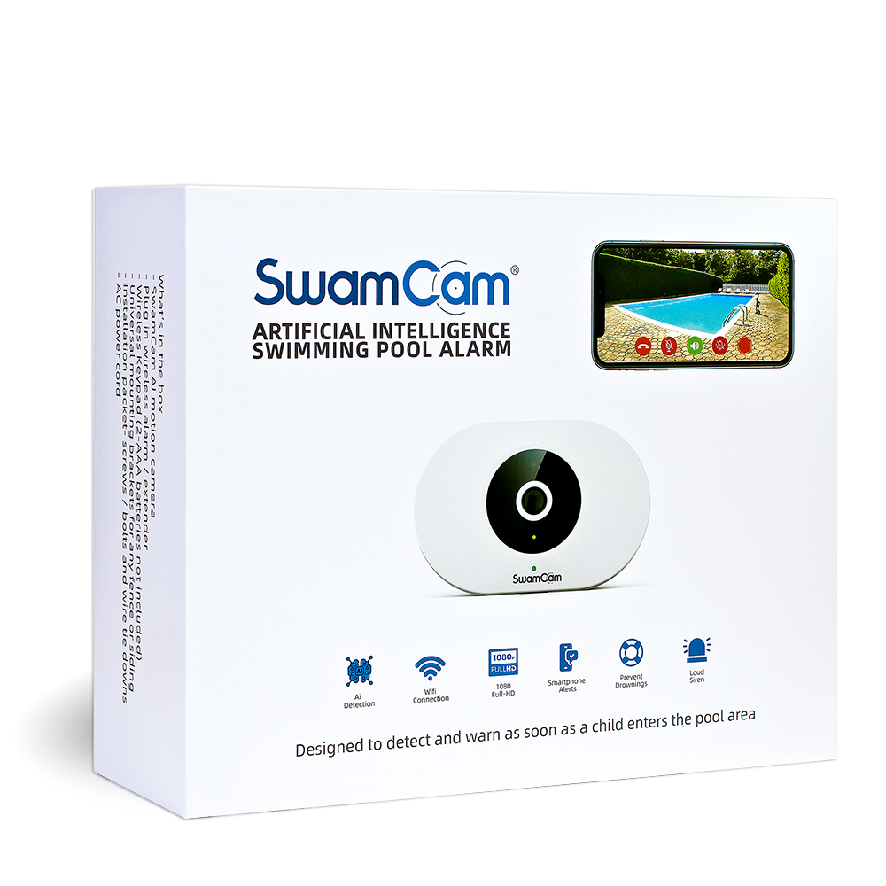 SwamCam Pool Alarm uses AI to keep your family safe.